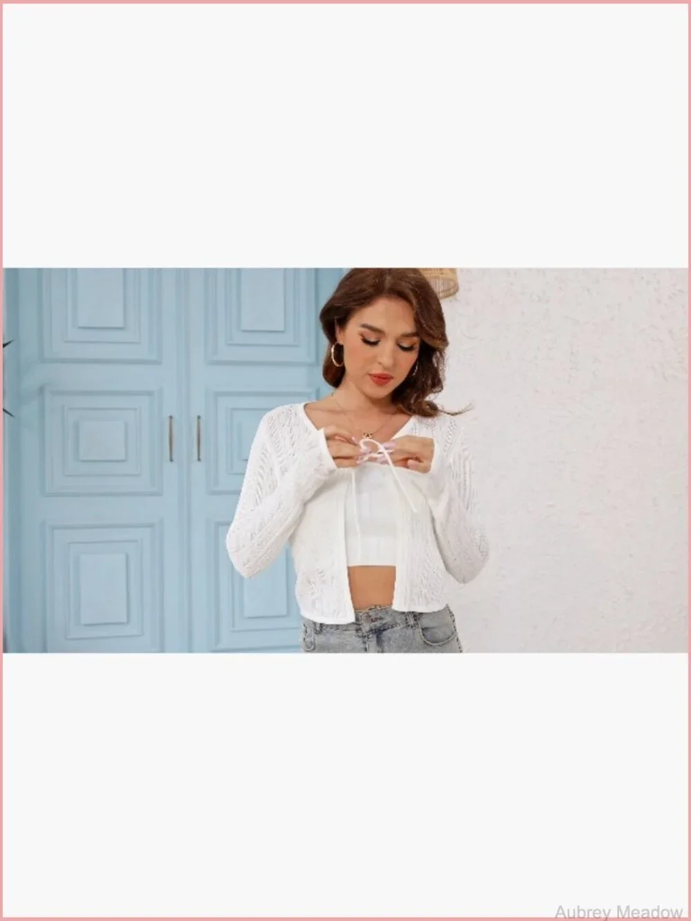 Tie Front Cropped Cardigan Sweater Open Front Knit Long Sleeve